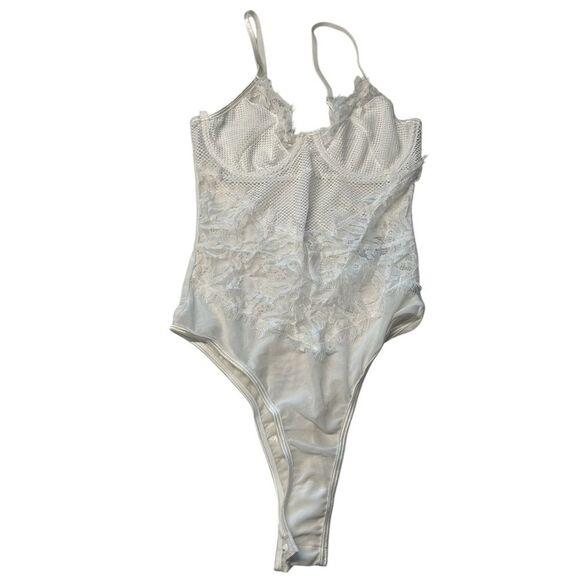 Mesh & Lace Teddy Bodysuit White Bachelorette Party Going Out Outfit Size S New - Picture 2 of 8